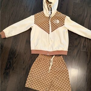 Gucci Cream and Brown Hoodie Set